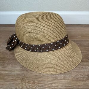 Nicole Marciano 100% Straw Split Brim Bow Polka Dot Summer Hat
